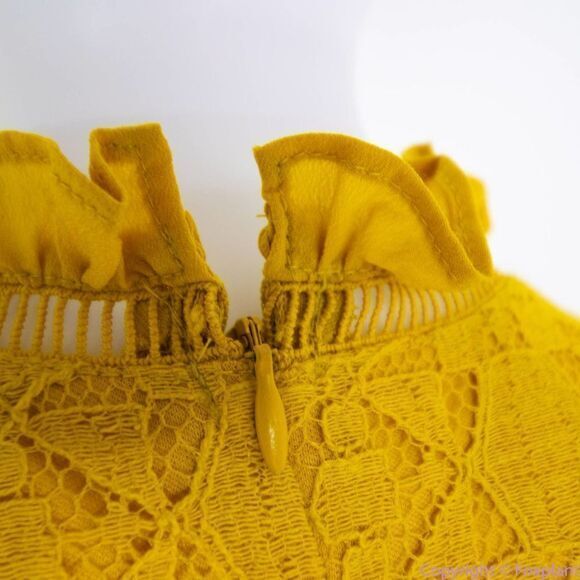 NEW Altar'd State mustard yellow lace dress with ruffle neck , L - Picture 12 of 14